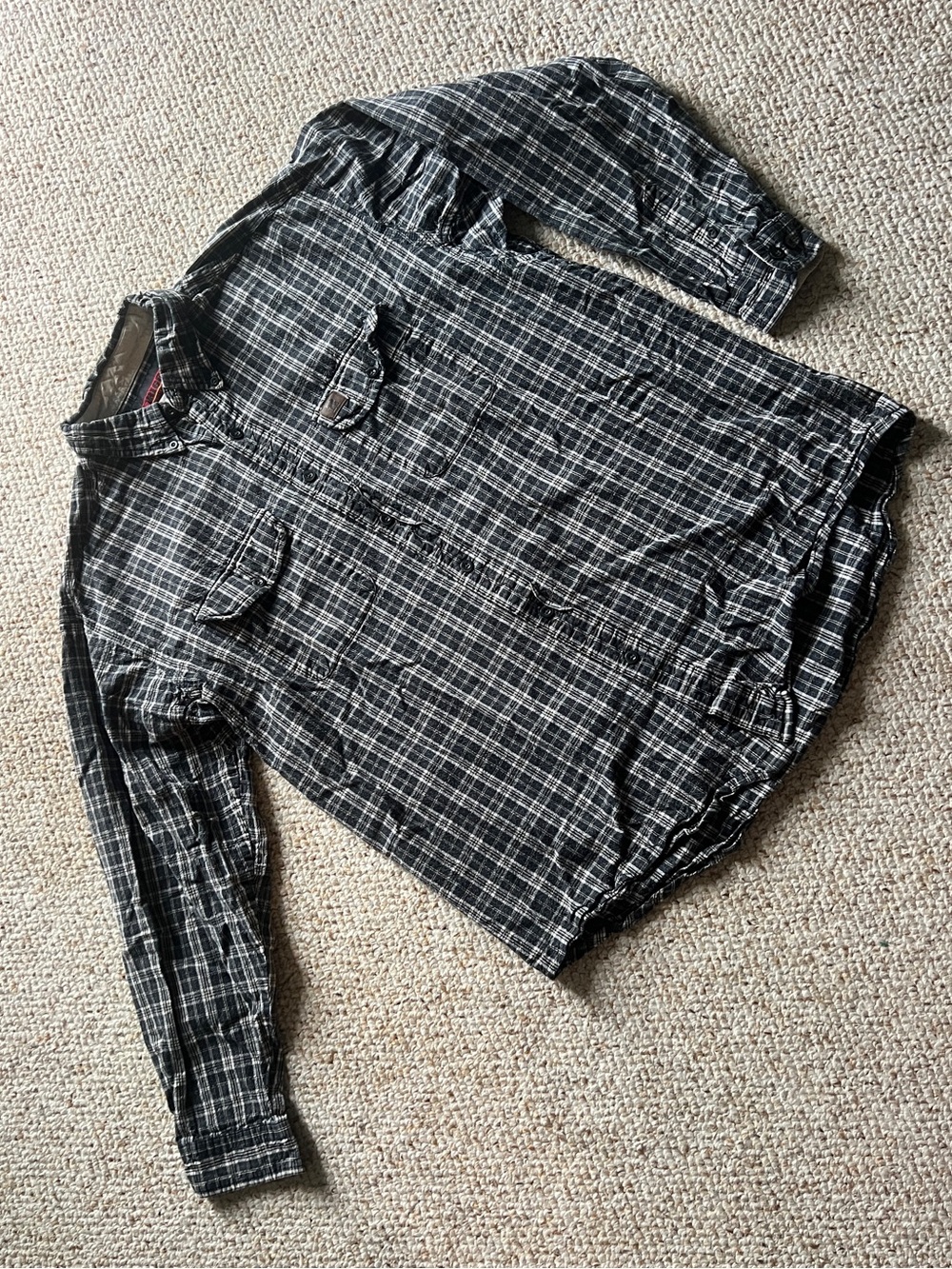 Riggs Workwear by Wrangler Black Gray Plaid Flannel Grunge XL 100% Cotton